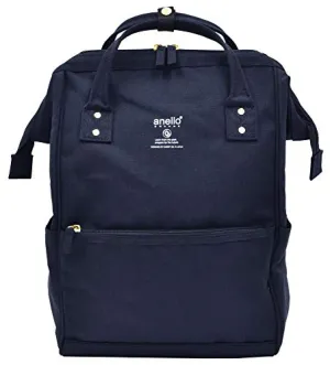 Anello Large-Capacity Water-Repellent Wooden Mouth Backpack GU-B3013 Navy