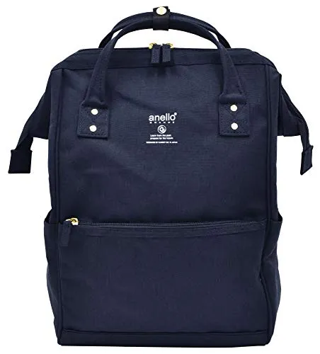 Anello Large-Capacity Water-Repellent Wooden Mouth Backpack GU-B3013 Navy