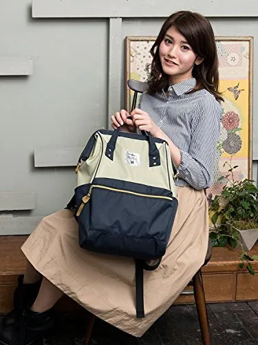 Anello Large-Capacity Water-Repellent Wooden Mouth Backpack GU-B3013 Navy