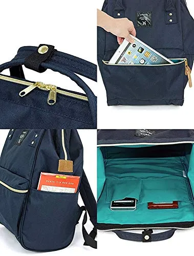 Anello Large-Capacity Water-Repellent Wooden Mouth Backpack GU-B3013 Navy