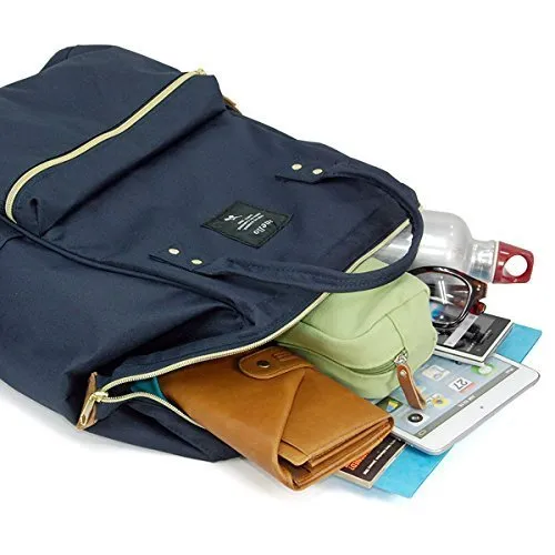 Anello Large-Capacity Water-Repellent Wooden Mouth Backpack GU-B3013 Navy