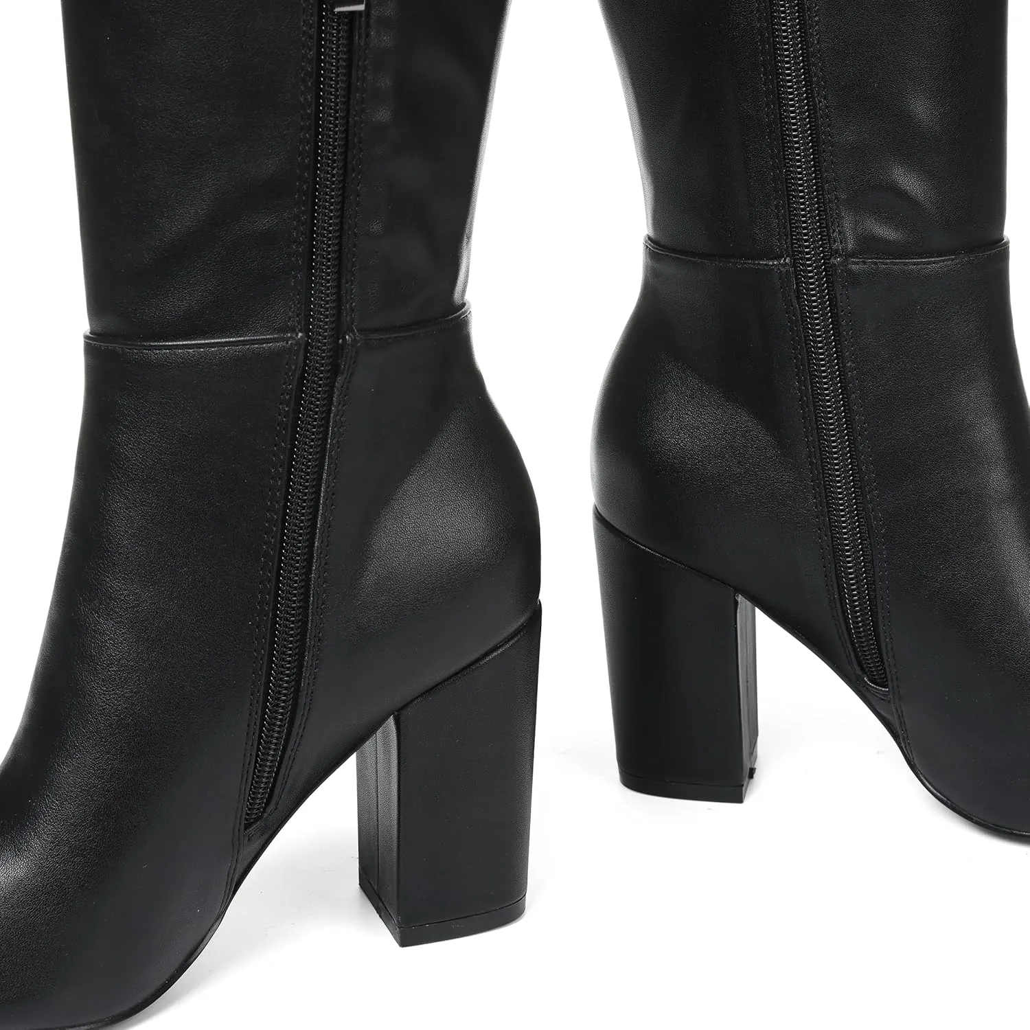 AOSPHIRAYLIAN Knee High Boots Women Snake Faux Crocodile Boots Long Tall Boots Pointed Toe Chunky High Heel Boots with Zipper Block Heel Fashion Dress Boots Pull On Size 6-10