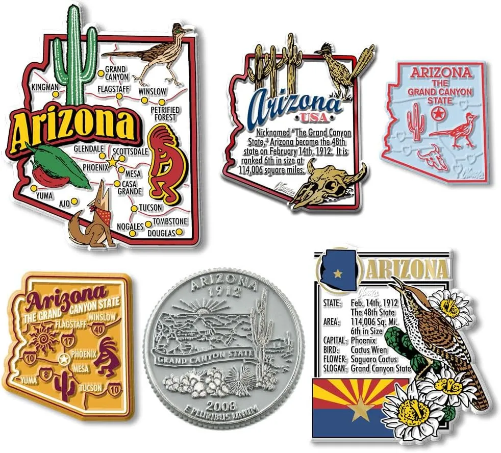 Arizona Six-Piece State Magnet Set by Classic Magnets, Includes 6 Unique Designs, Collectible Souvenirs Made in The USA