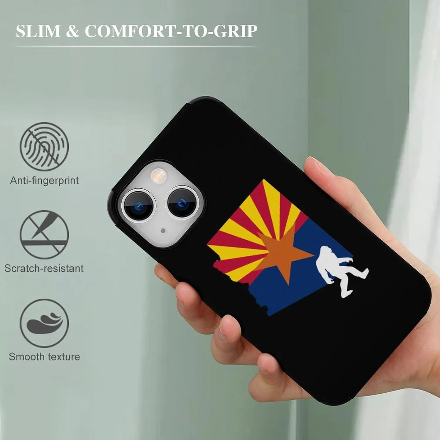 Arizona State Flag Map Bigfoot Compatible with iPhone 13 Case Shockproof Anti-Scratch Soft Case Fiber Skin