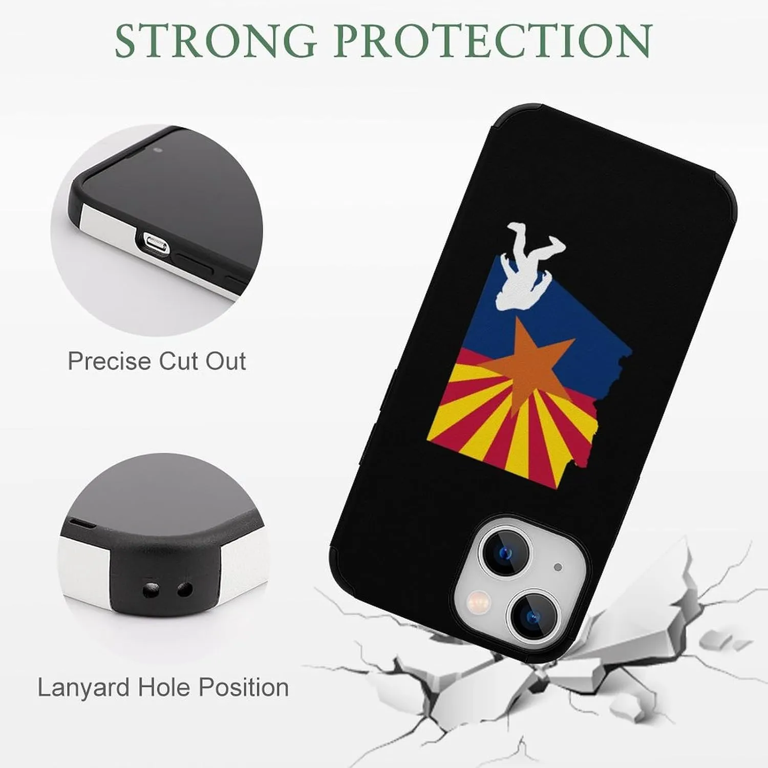 Arizona State Flag Map Bigfoot Compatible with iPhone 13 Case Shockproof Anti-Scratch Soft Case Fiber Skin