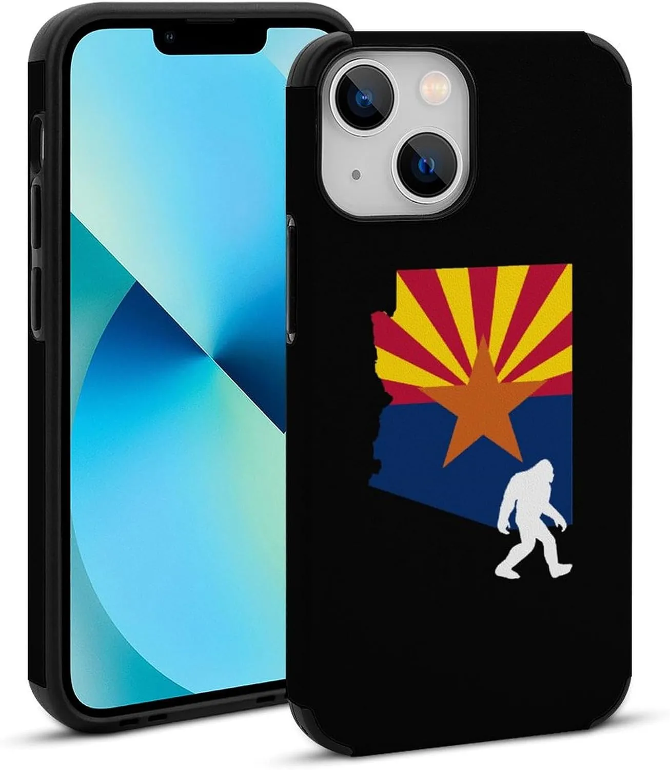 Arizona State Flag Map Bigfoot Compatible with iPhone 13 Case Shockproof Anti-Scratch Soft Case Fiber Skin