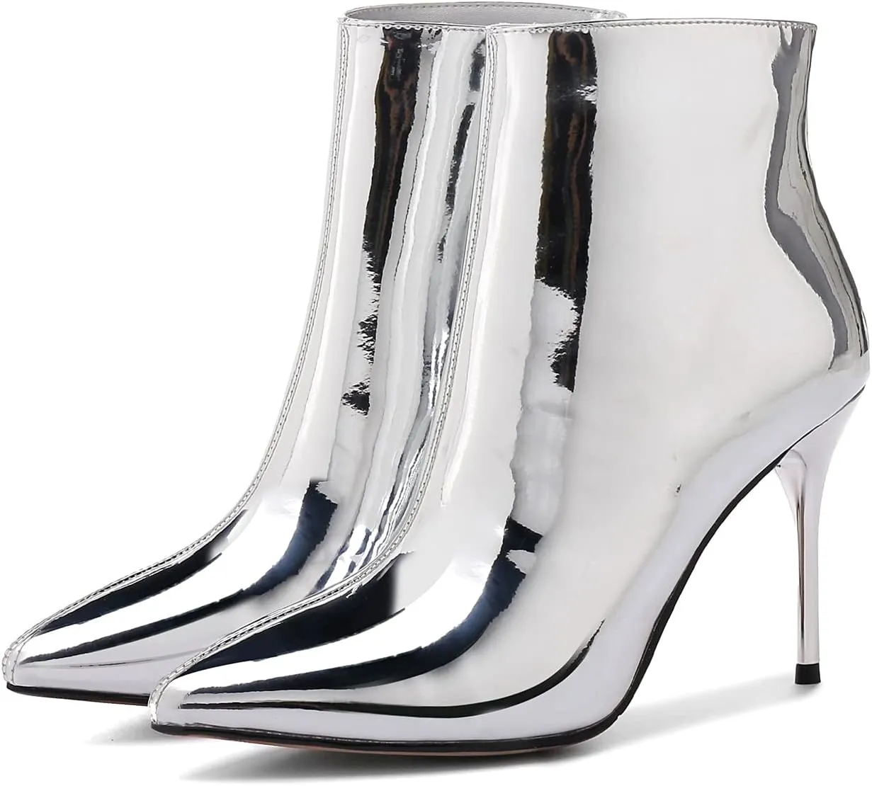 Arqa Metallic Ankle Boots for Women Stiletto Heel Mirror Leather Boot Pointed Toe Booties Side Zipper Shoes