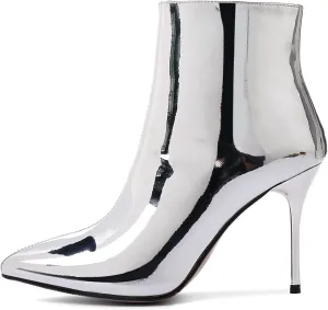 Arqa Metallic Ankle Boots for Women Stiletto Heel Mirror Leather Boot Pointed Toe Booties Side Zipper Shoes