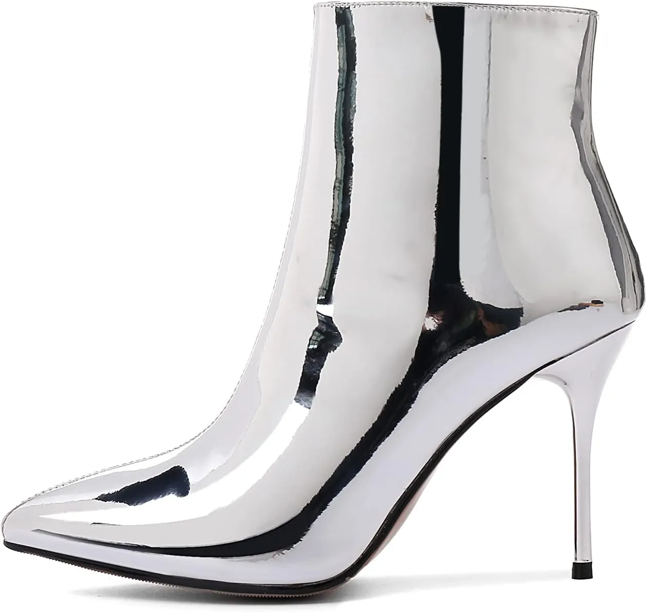 Arqa Metallic Ankle Boots for Women Stiletto Heel Mirror Leather Boot Pointed Toe Booties Side Zipper Shoes