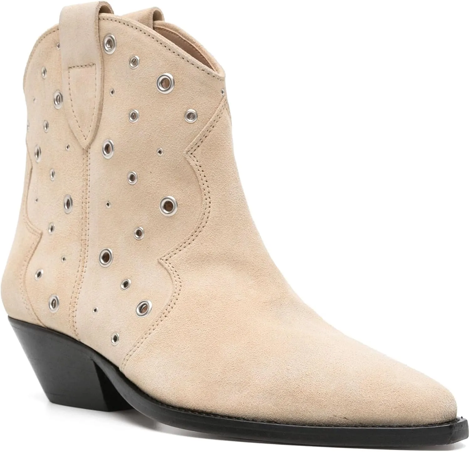 Arqa Suede Ankle Boot for Women Pointed Toe Block Heel Western Cowboy Boots with Metal Eyelet Pull-on Fashion Booties