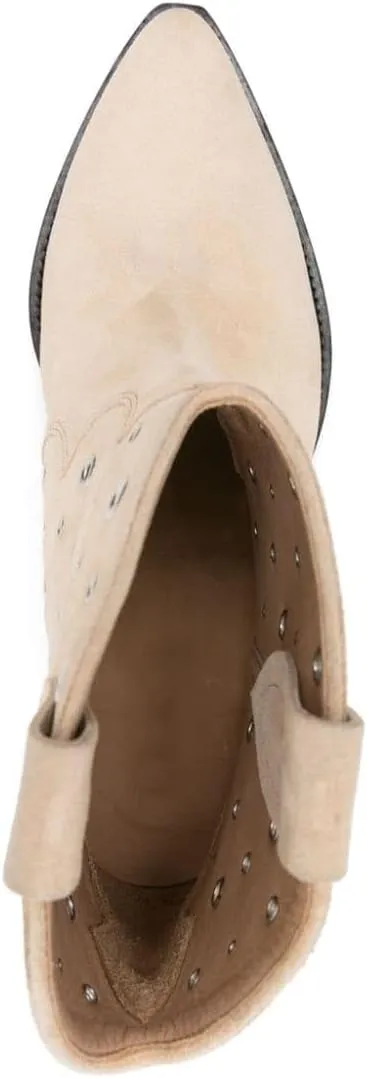 Arqa Suede Ankle Boot for Women Pointed Toe Block Heel Western Cowboy Boots with Metal Eyelet Pull-on Fashion Booties