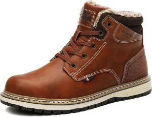 ARRIGO BELLO Mens Winter Boots Snow Casual Booties Warm Fur Mesh Lined Ankle Outdoor Lightweight Non-Slip Trekking Walking Leather Shoes
