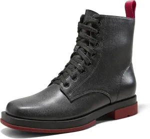 Arromic Black Ankle Boots Women's Lace-up Combat Boots with Side Zipper Square Toe Low Heel Fashion Booties