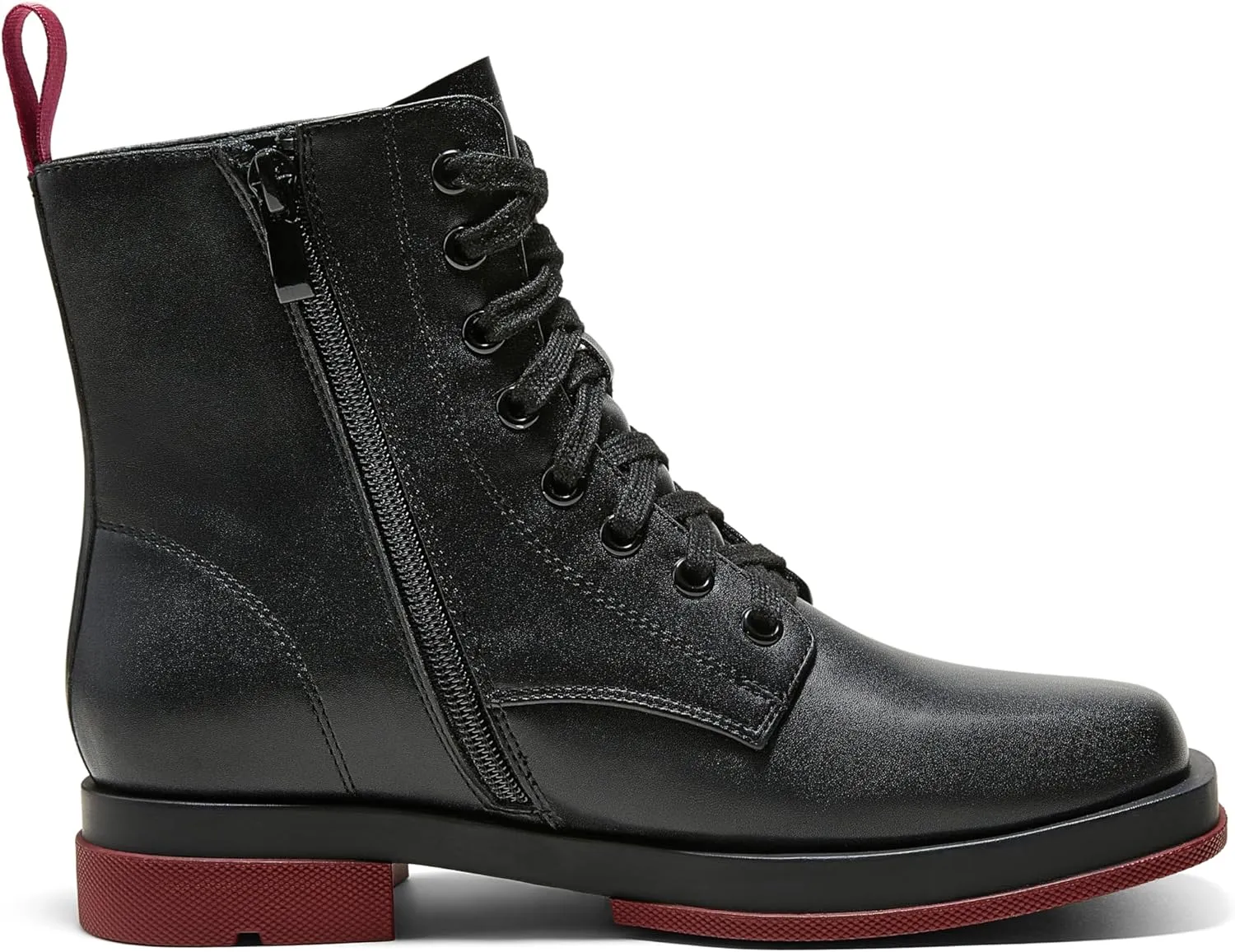 Arromic Black Ankle Boots Women's Lace-up Combat Boots with Side Zipper Square Toe Low Heel Fashion Booties