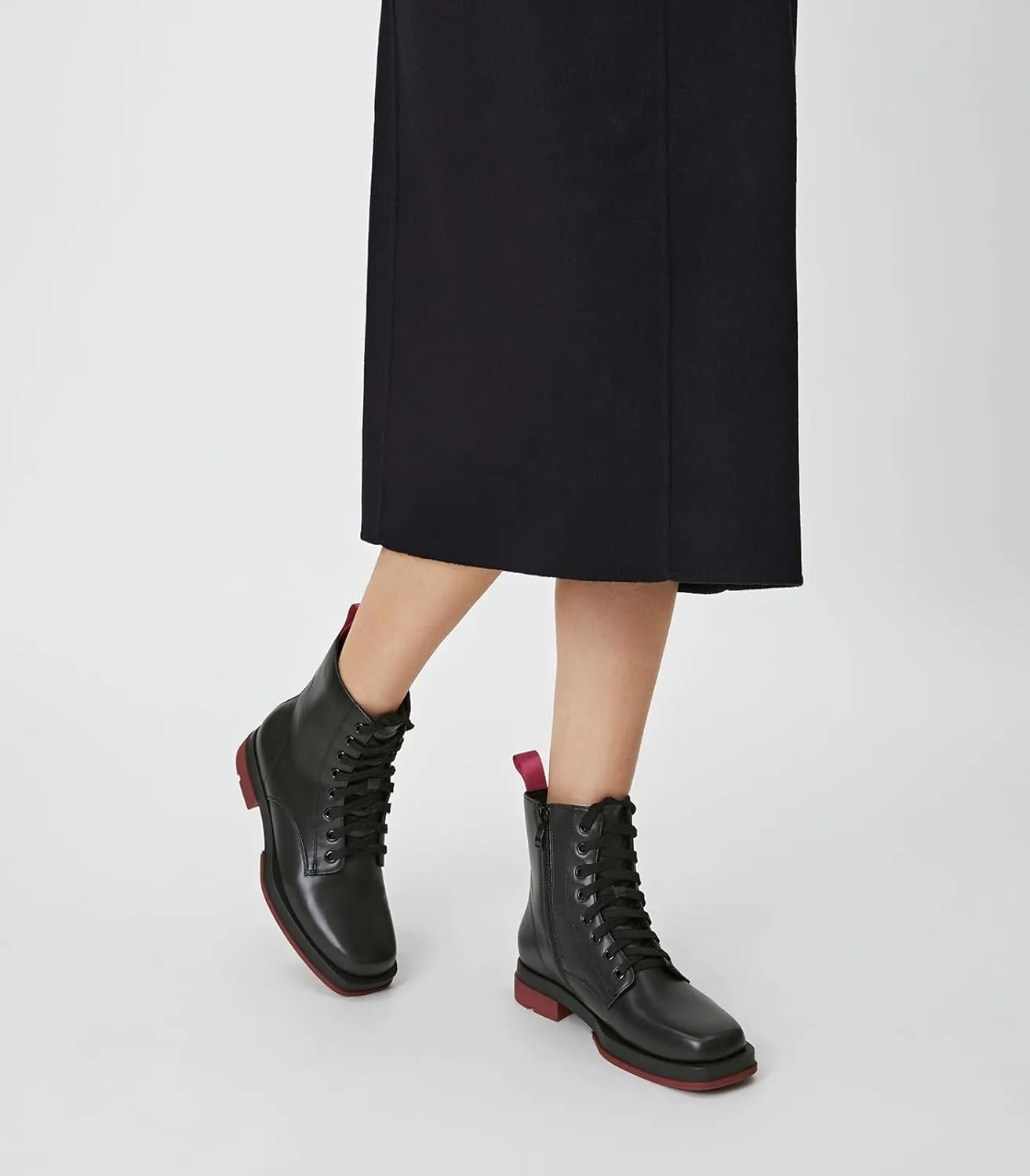 Arromic Black Ankle Boots Women's Lace-up Combat Boots with Side Zipper Square Toe Low Heel Fashion Booties