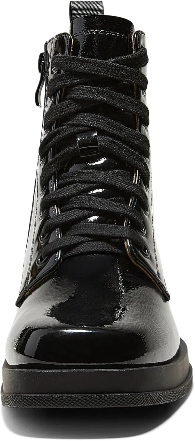 Arromic Black Ankle Boots Women's Lace-up Combat Boots with Side Zipper Square Toe Low Heel Fashion Booties