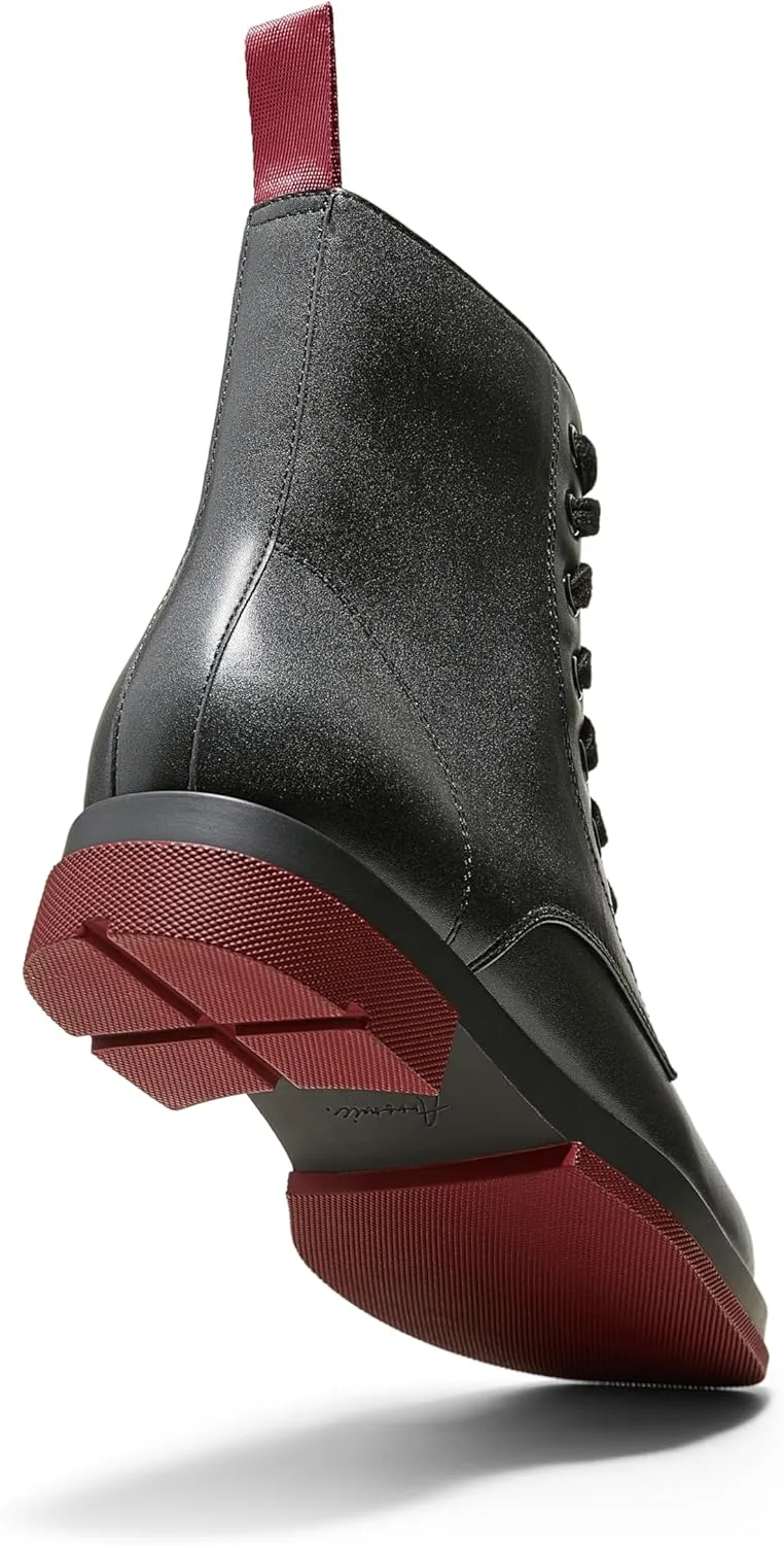Arromic Black Ankle Boots Women's Lace-up Combat Boots with Side Zipper Square Toe Low Heel Fashion Booties