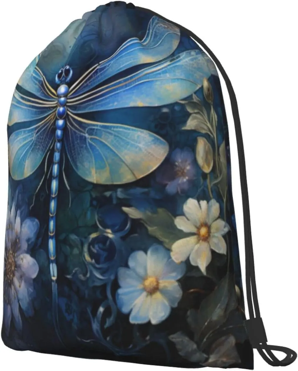 Art Blue Dragonfly Drawstring Cinch Backpack Polyester Sack Pack String Bag For Hiking Camping Adventure