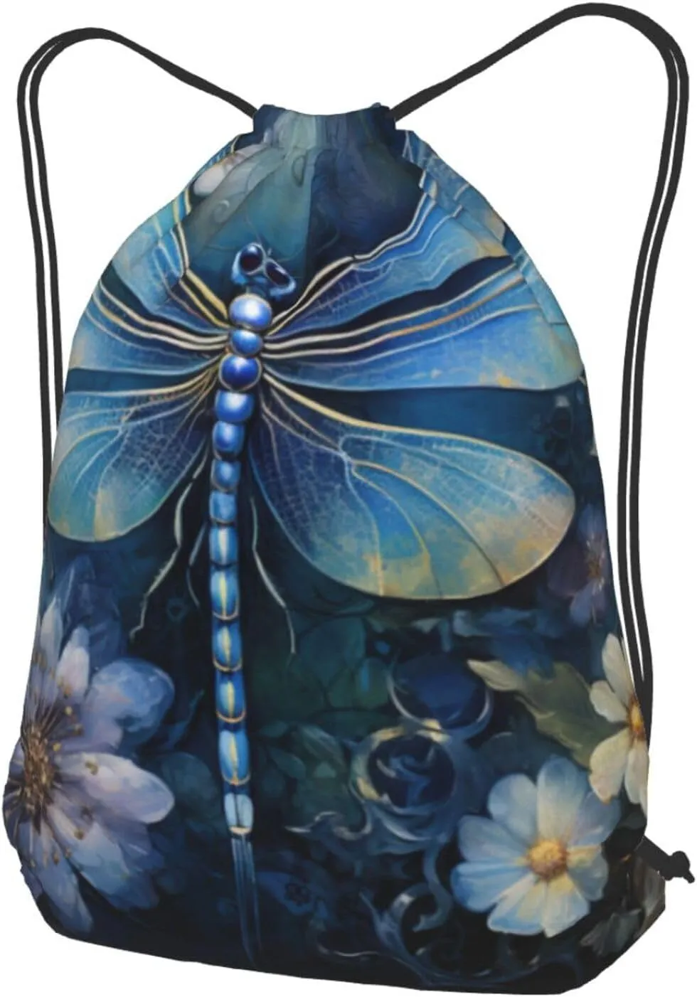 Art Blue Dragonfly Drawstring Cinch Backpack Polyester Sack Pack String Bag For Hiking Camping Adventure