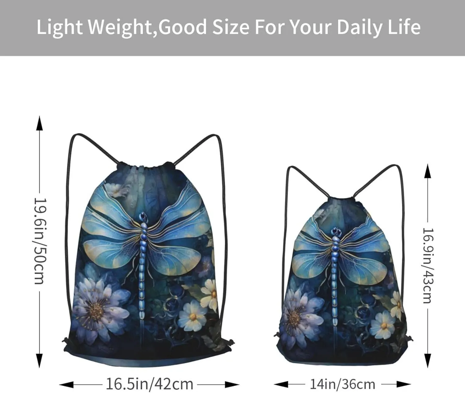 Art Blue Dragonfly Drawstring Cinch Backpack Polyester Sack Pack String Bag For Hiking Camping Adventure