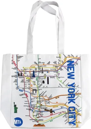 Artisan Owl MTA Subway Map Polyester Reusable Tote Bag – Lightweight and Durable (White)