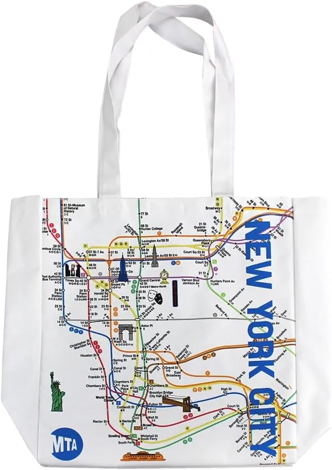 Artisan Owl MTA Subway Map Polyester Reusable Tote Bag – Lightweight and Durable (White)