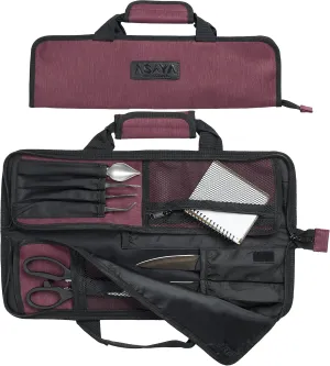 Asaya Chef Knife Roll Bag - 12 Pockets for Knives and Kitchen Utensils - Lightweight, Durable, and Stain Resistant Nylon - Perfect for the Traveling Chef - Knives not Included (Red)