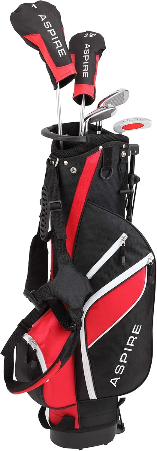 Aspire Junior Plus Kids Golf Clubs for Ages 3-12 (5 Groups) - Boys & Girls Right-Handed Kids Golf Set with Lightweight Stand Bag, Graphite Shafts & Aircraft-Grade Aluminum