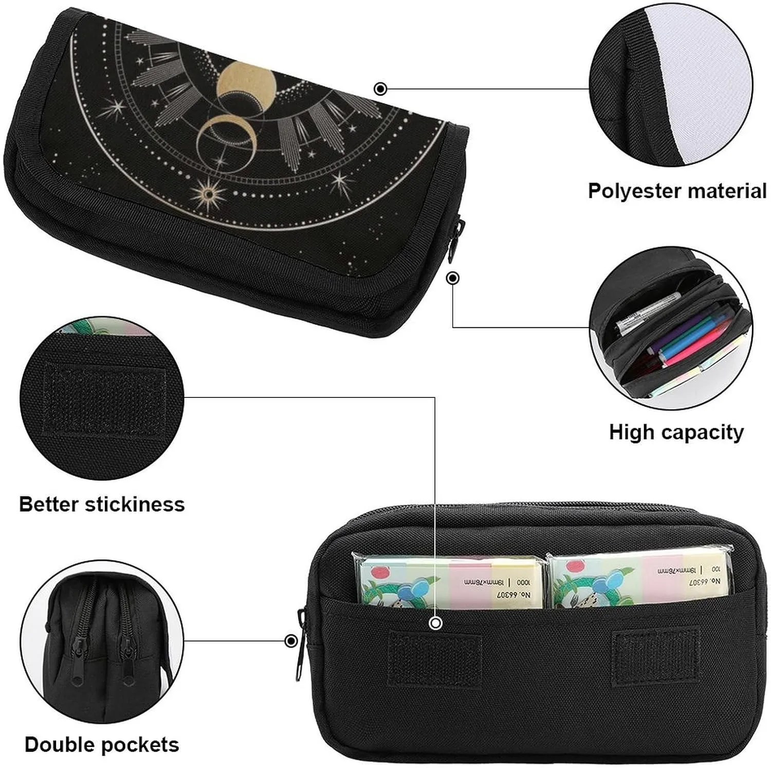 Astronomical Phenomenon Map of Solar Eclipse And Lunar Eclipse Art Double Layer Zippered Pencil Case for Large Capacity Office Stationery Bag
