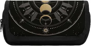 Astronomical Phenomenon Map of Solar Eclipse And Lunar Eclipse Art Double Layer Zippered Pencil Case for Large Capacity Office Stationery Bag