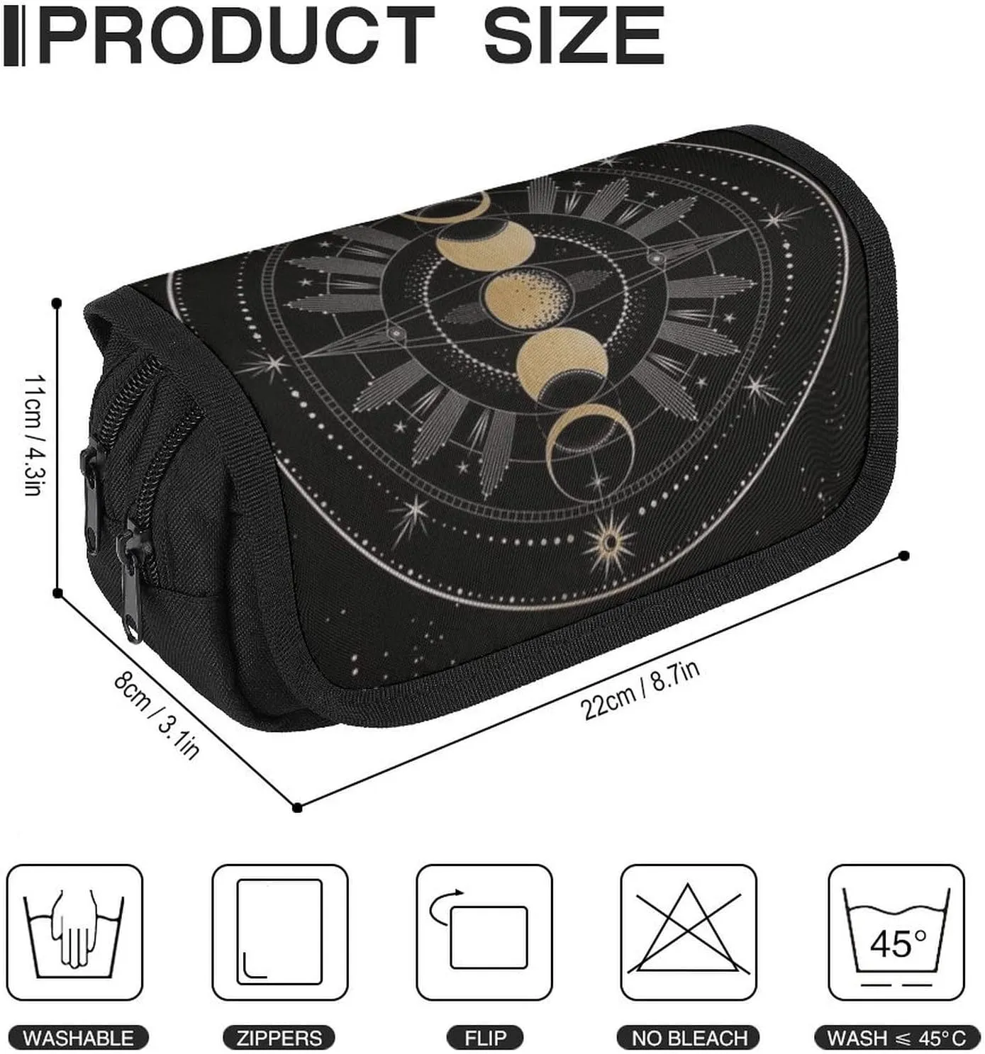Astronomical Phenomenon Map of Solar Eclipse And Lunar Eclipse Art Double Layer Zippered Pencil Case for Large Capacity Office Stationery Bag
