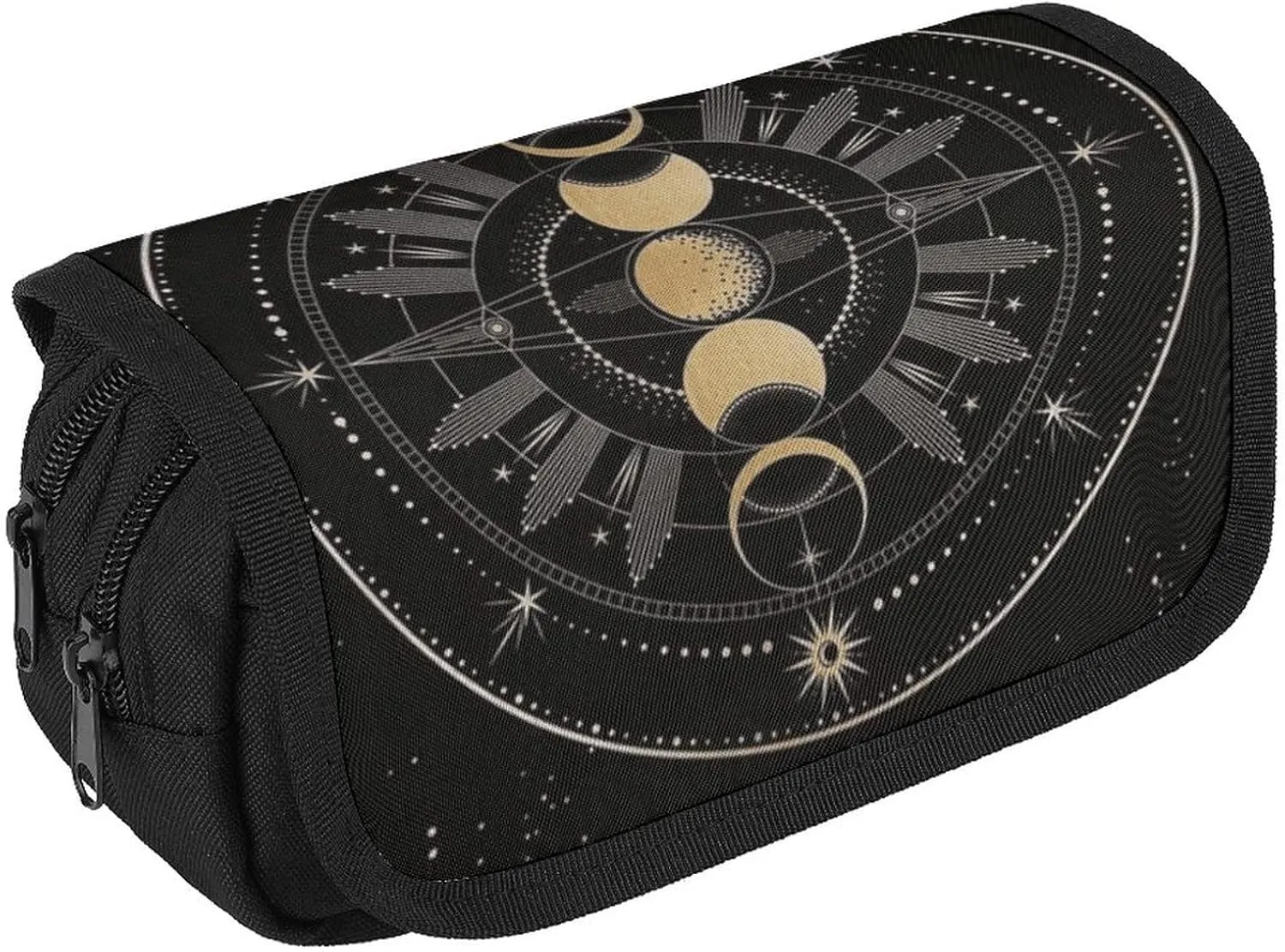 Astronomical Phenomenon Map of Solar Eclipse And Lunar Eclipse Art Double Layer Zippered Pencil Case for Large Capacity Office Stationery Bag
