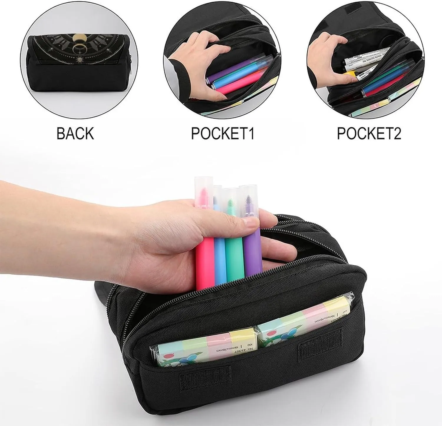 Astronomical Phenomenon Map of Solar Eclipse And Lunar Eclipse Art Double Layer Zippered Pencil Case for Large Capacity Office Stationery Bag