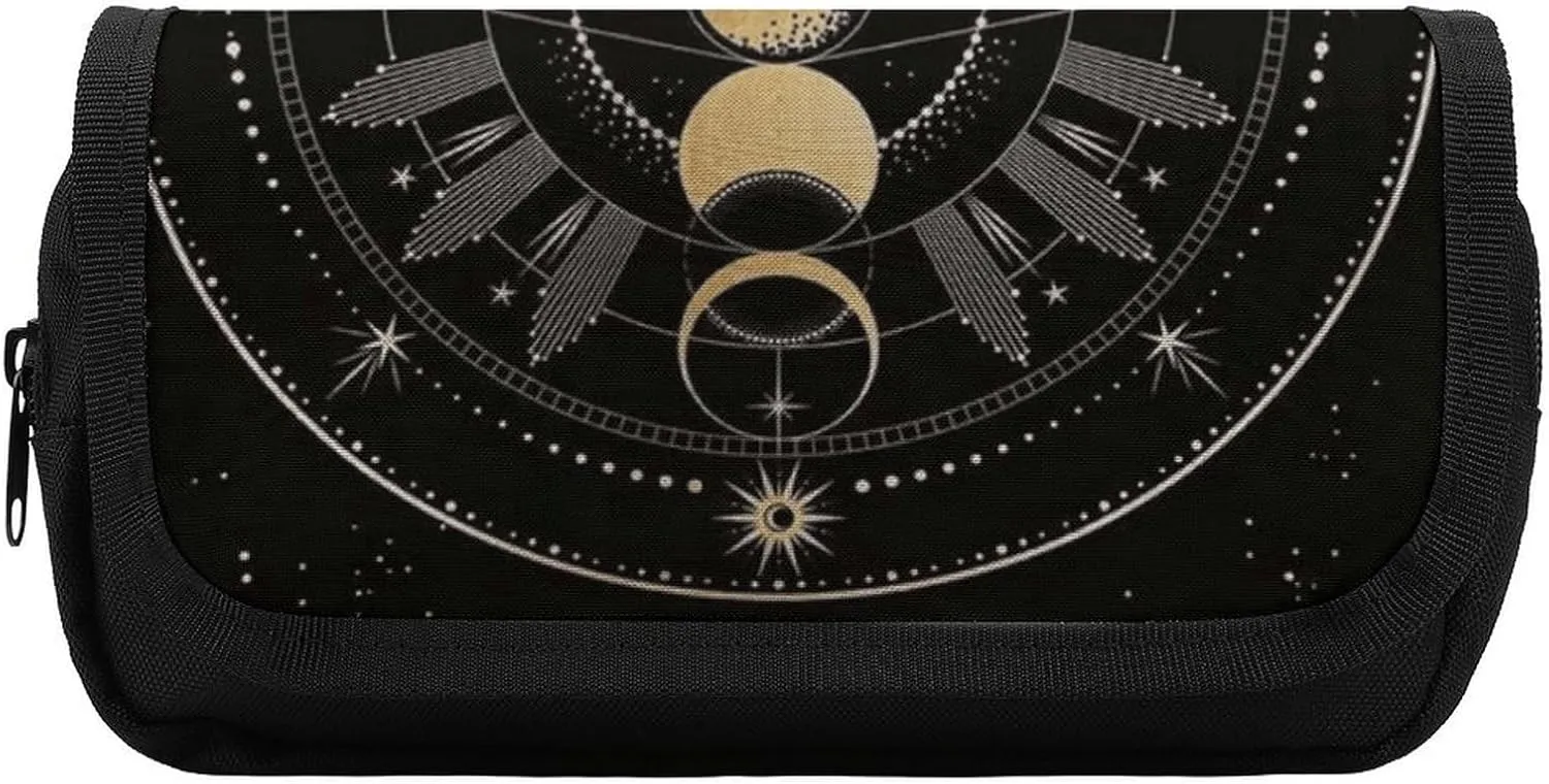 Astronomical Phenomenon Map of Solar Eclipse And Lunar Eclipse Art Double Layer Zippered Pencil Case for Large Capacity Office Stationery Bag