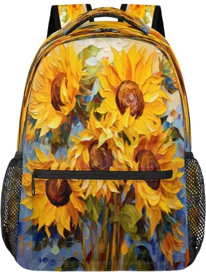 Backpack for Women Men Waterproof Backpack with Laptop Compartment, Lightweight Carry On Backpack for Travel, Work, Picnic, Art Oil Painting Floral Sunflower