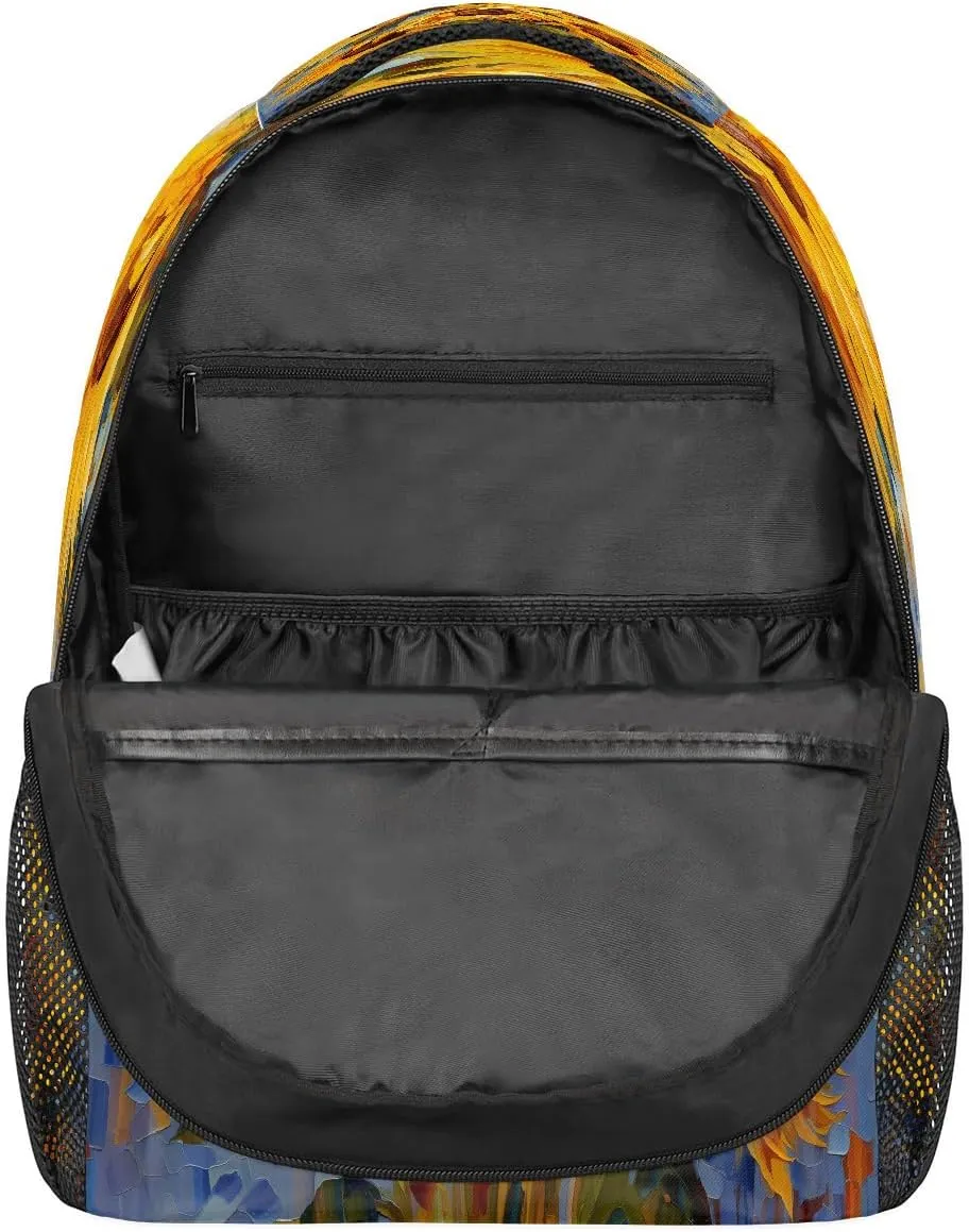 Backpack for Women Men Waterproof Backpack with Laptop Compartment, Lightweight Carry On Backpack for Travel, Work, Picnic, Art Oil Painting Floral Sunflower