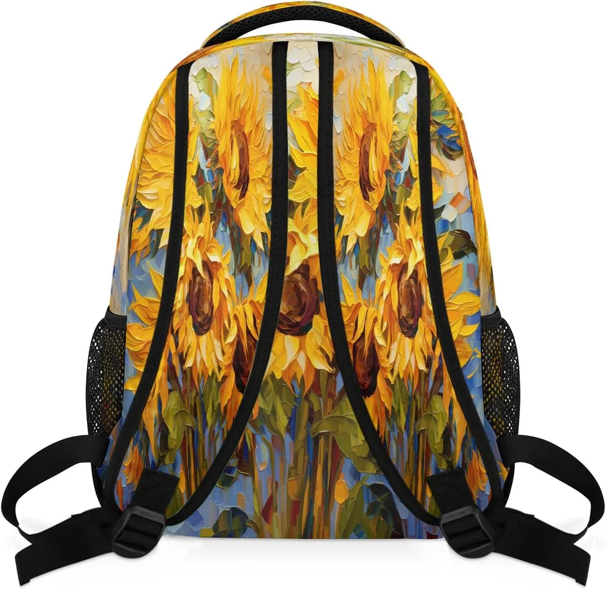 Backpack for Women Men Waterproof Backpack with Laptop Compartment, Lightweight Carry On Backpack for Travel, Work, Picnic, Art Oil Painting Floral Sunflower