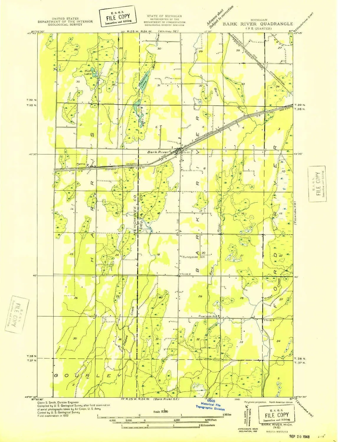 Bark River NE MI topo map, 1:31680 Scale, 7.5 X 7.5 Minute, Historical, 1932, 20.9 x 16 in