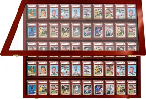 Baseball Card Display Case - 50 Graded Sports Frame Lockable - PSA Graded Case With UV Protection | Pokemon Display for Football & Basketball