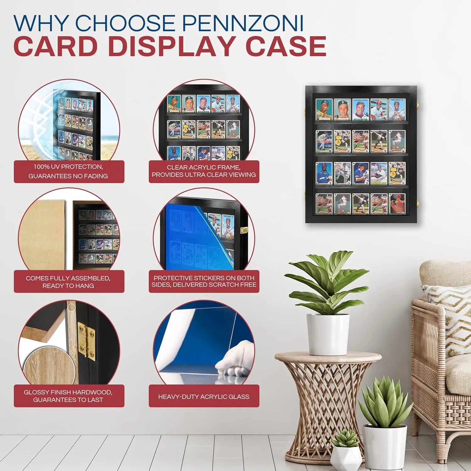 Baseball Card Display Case - Sports Card Display Frame Lockable - 20 Ungraded Cards Case - Trading Card Display