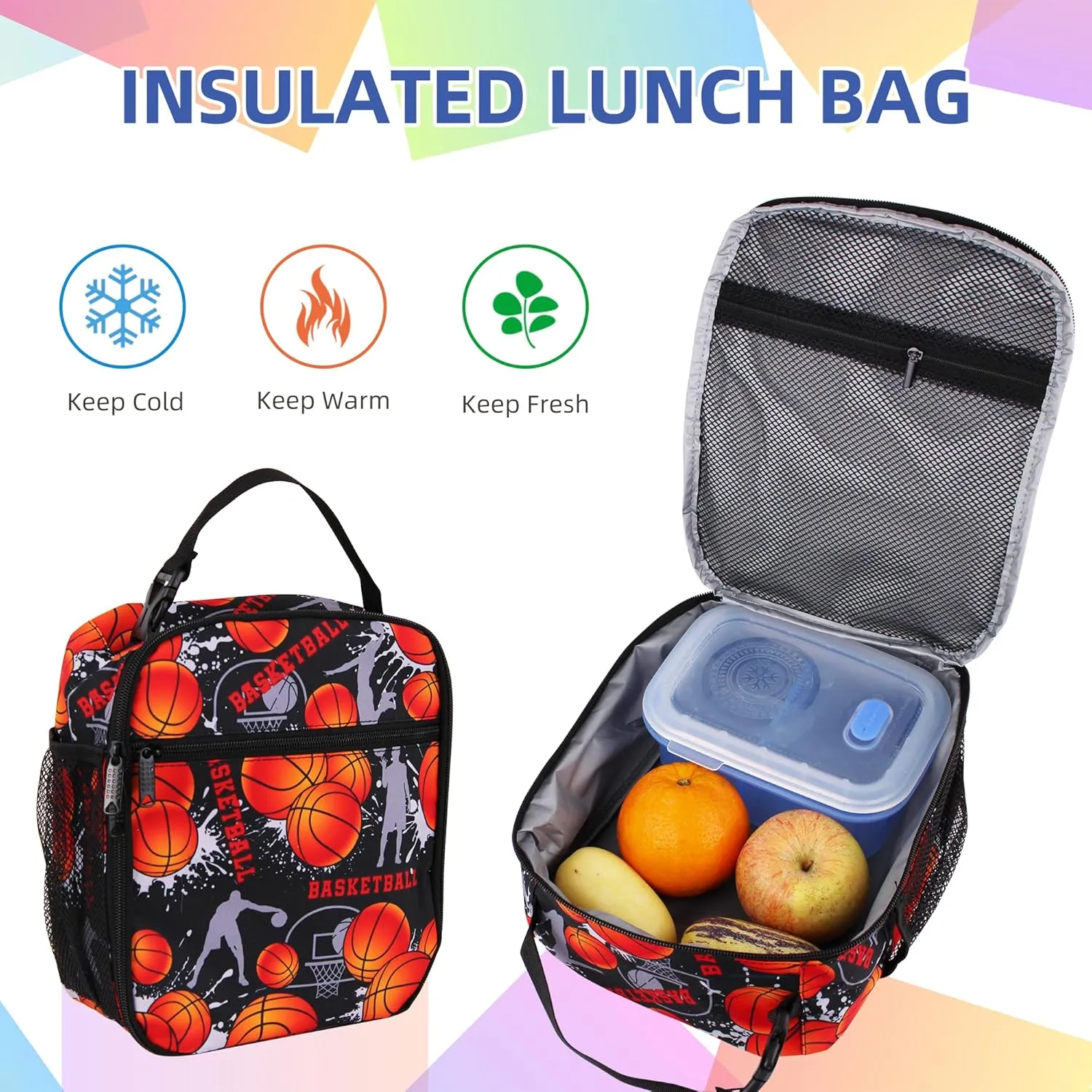 Basketball Backpack with Lunch Box Lightweight Casual Travel Basketball Backpack 17 inch Men Gift for Baseball Lover