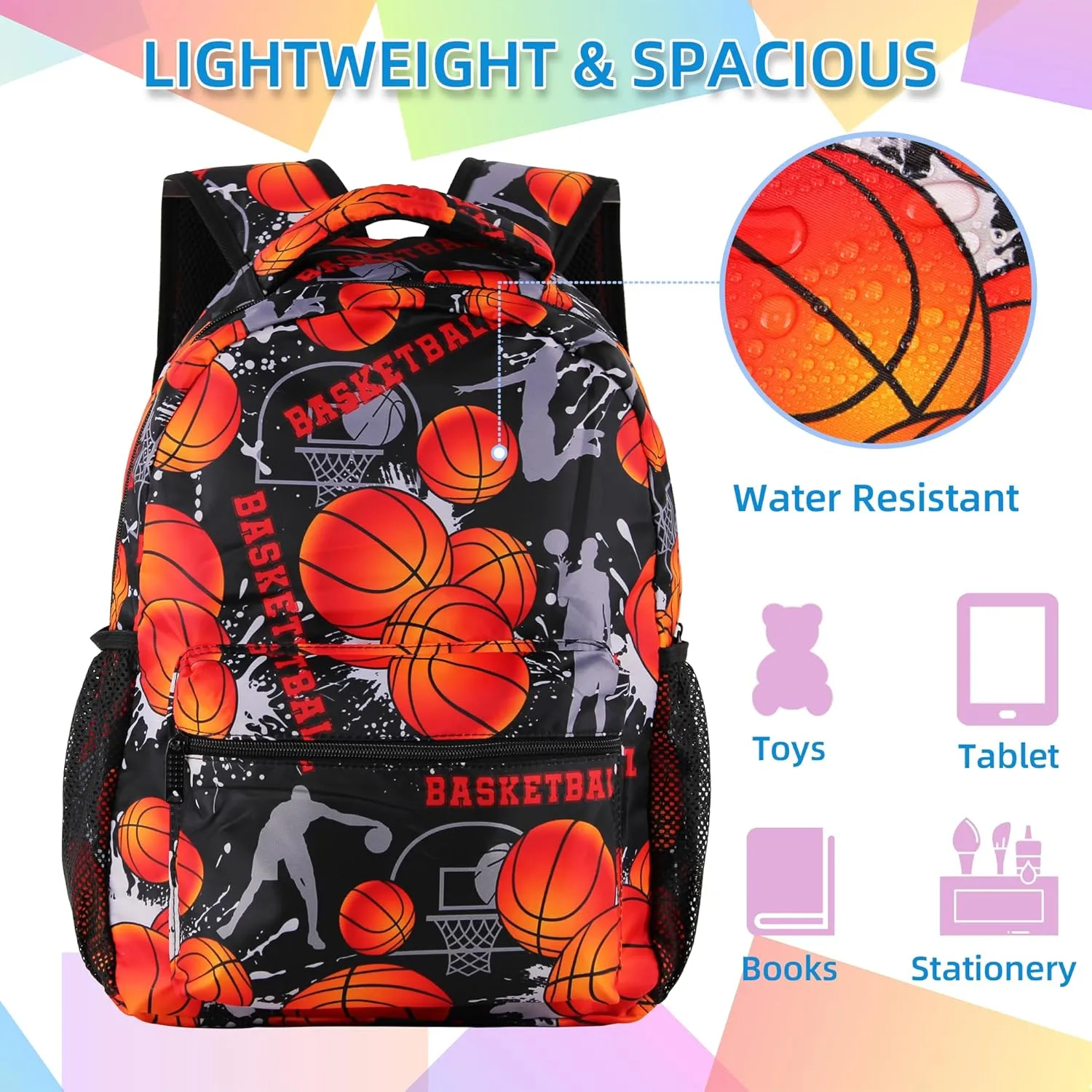 Basketball Backpack with Lunch Box Lightweight Casual Travel Basketball Backpack 17 inch Men Gift for Baseball Lover