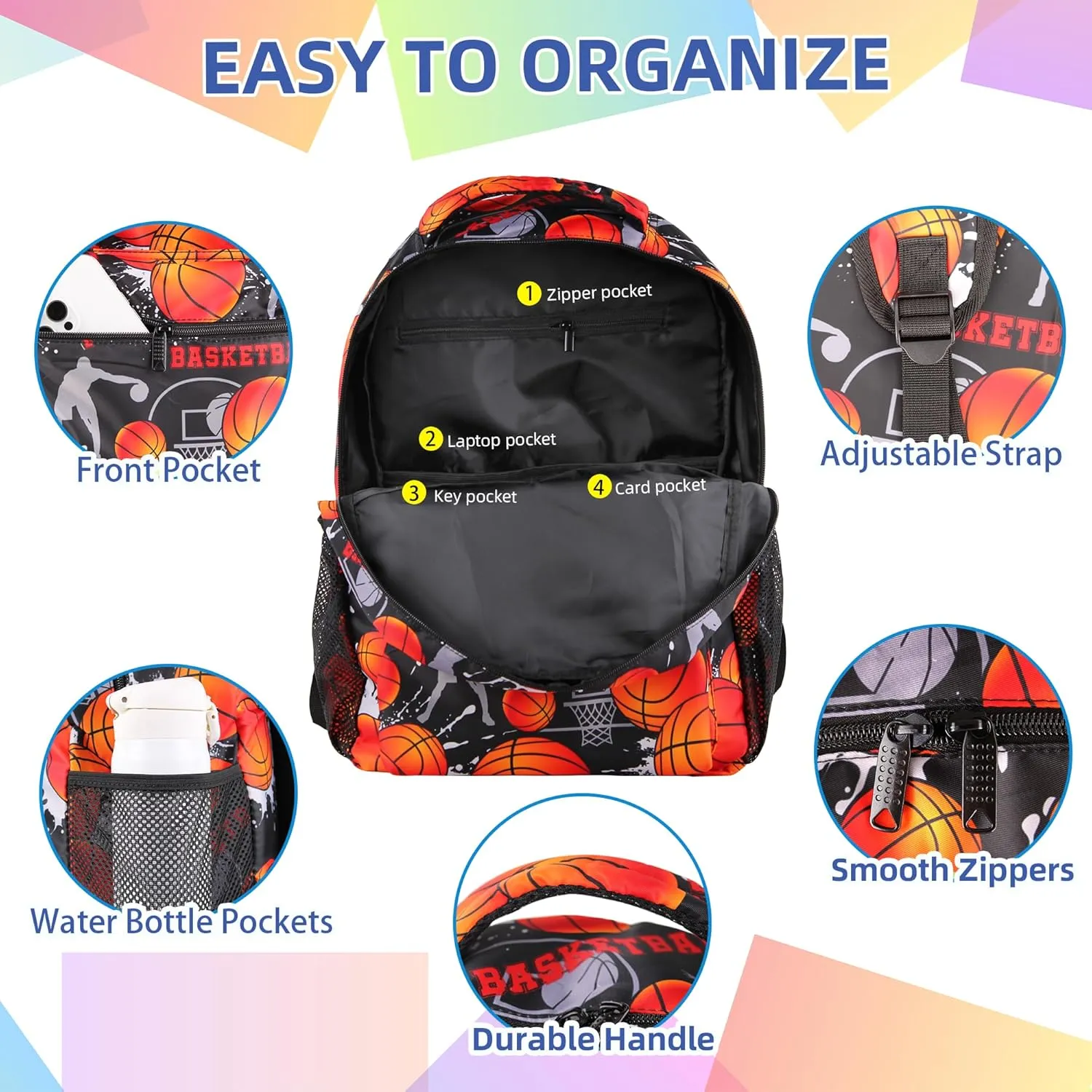 Basketball Backpack with Lunch Box Lightweight Casual Travel Basketball Backpack 17 inch Men Gift for Baseball Lover