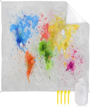 Beach Blanket Sandproof, World Map Vintage Watercolor Painting Waterproof Beach Mat Lightweight Quick Drying Picnic Blanket Beach Essentials for Travel Camping Hiking 118x108in
