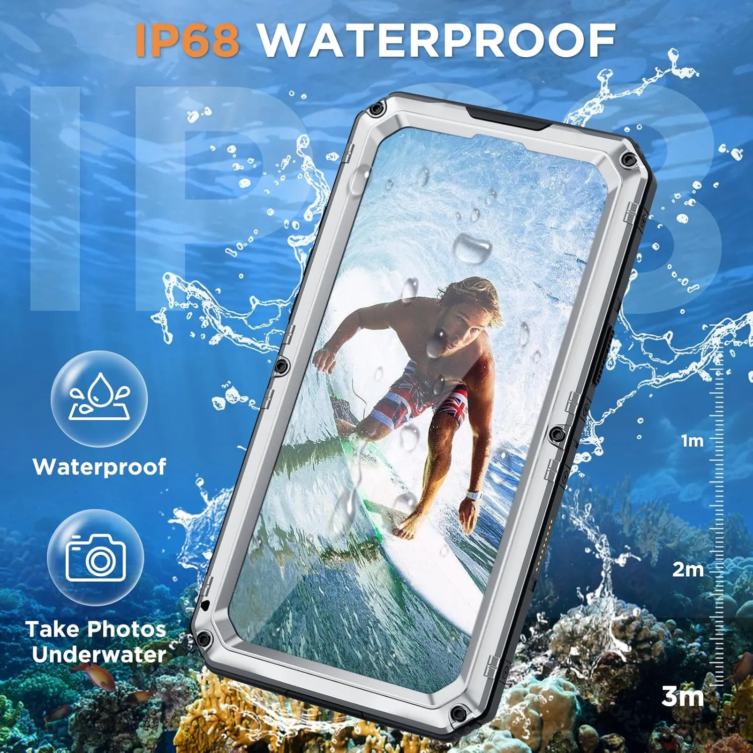 Beasyjoy for iPhone 16 Case Waterproof, Metal Heavy Duty Full Body Protective Case with Built-in Screen Protector, Military Grade Shockproof Dustproof Defender Rugged Cover for iPhone 16 6.1" Silver