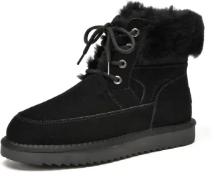 BEAU TODAY Womens Winter Snow Boots, Fur Lined Ankle Booties for Women, Chunky Platform Lace-up Boots Shoes Suede Leather Non-slip Warm Winter Shoes