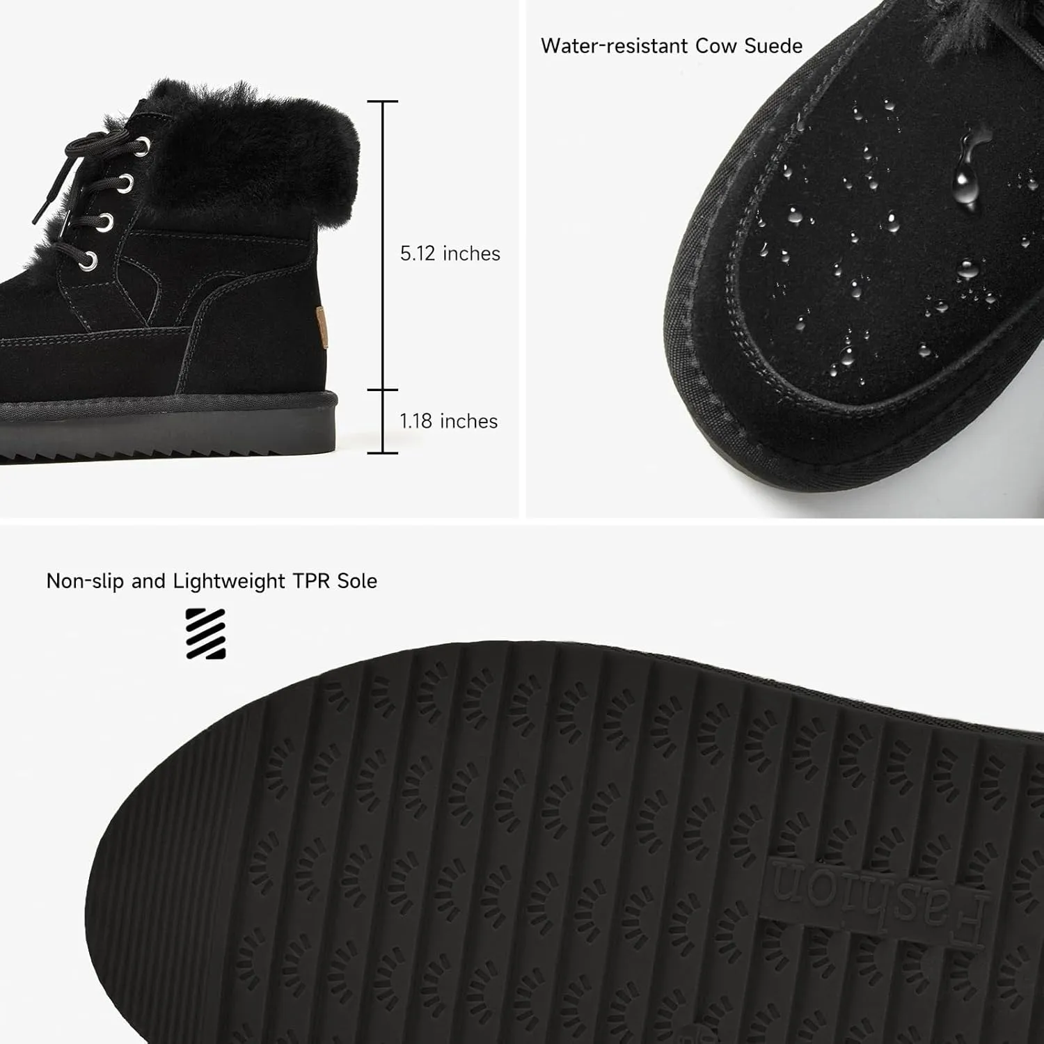 BEAU TODAY Womens Winter Snow Boots, Fur Lined Ankle Booties for Women, Chunky Platform Lace-up Boots Shoes Suede Leather Non-slip Warm Winter Shoes
