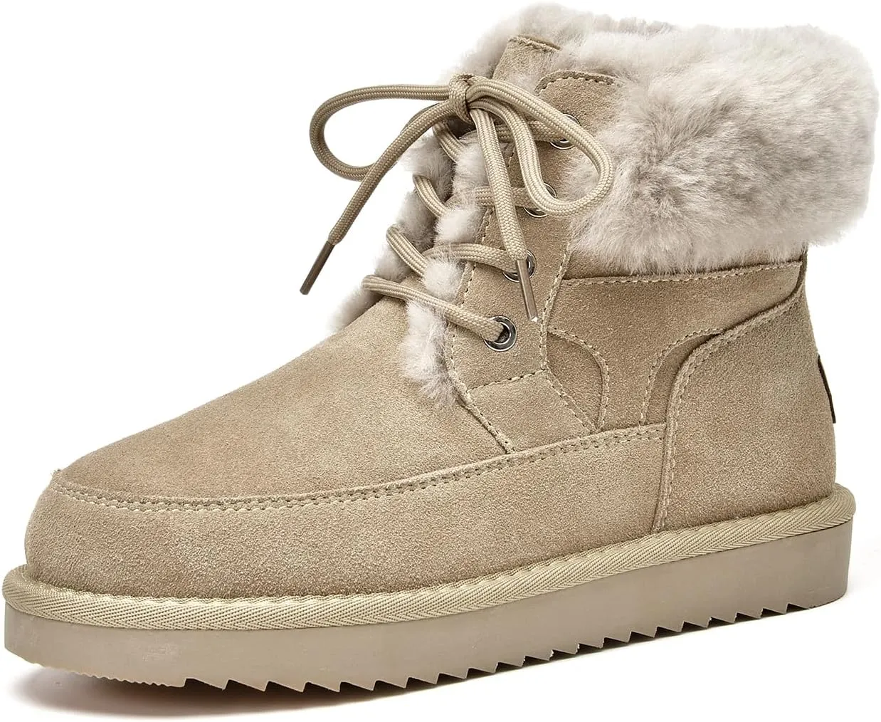 BEAU TODAY Womens Winter Snow Boots, Fur Lined Ankle Booties for Women, Chunky Platform Lace-up Boots Shoes Suede Leather Non-slip Warm Winter Shoes