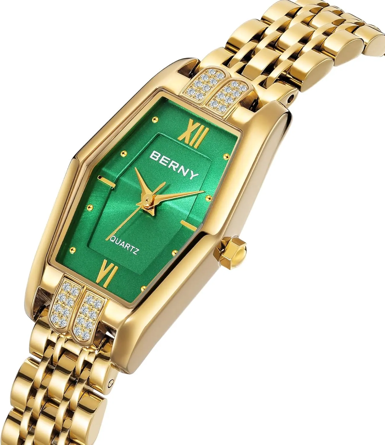 BERNY Gold Watches for Women Dainty Hexagon Ladies Quartz Wrist Watches Stainless Steel Band Fashion Analog Watch Luxury Bracelet