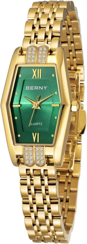 BERNY Gold Watches for Women Dainty Hexagon Ladies Quartz Wrist Watches Stainless Steel Band Fashion Analog Watch Luxury Bracelet
